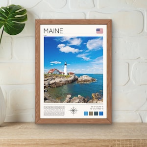 Maine Poster, Maine Art Print, Maine Wall Art, Portland Head Lighthouse, New England Art Print, Maine Lighthouse Gift, Maine USA