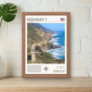 Impresión de la Carretera 1 / Big Sur, California / Póster de la Carretera 1 de California / Arte mural de la Ruta Estatal 1 / Regalo de conducción por carretera / Impresión de viaje por carretera estadounidense