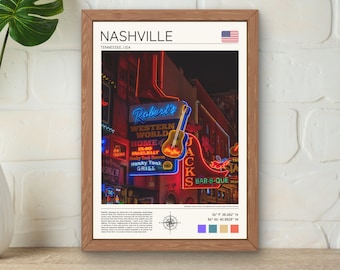 Nashville Print | Nashville Wall Art | Nashville Poster | Nashville Tennessee | Nashville Art Print | Tennessee Poster | Honky Tonk Print |
