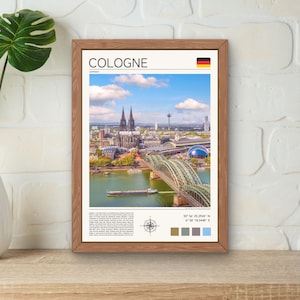 Cologne Print, Cologne Wall Art, Cologne Skyline Print, Cologne Germany Poster, Rhine Print, Cologne Germany Poster, Cologne Travel Art