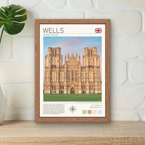 Wells Print, Wells Village Wall Art, Digital Download, Wells Cathedral, Wells Somerset Art Somerset Print, Wells Cathedral Poster