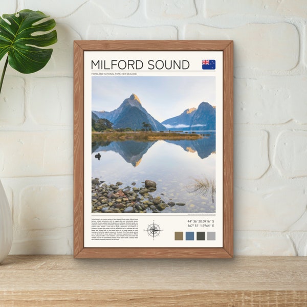 Milford Sound Print | Milford Sound Wall Art | New Zealand Travel Print | Mitre Peak Art | Milford Sound Gift Idea | Fiordland National Park