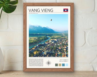 Vang Vieng Laos Travel Print, Hot Air Balloon Skyline (Digital Download)