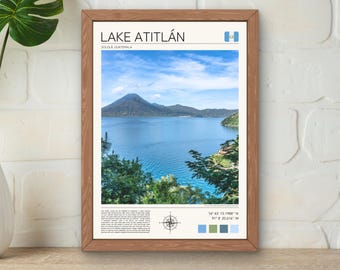 Lake Atitlán Guatemala Travel Poster, Volcano Art (Digital Download)