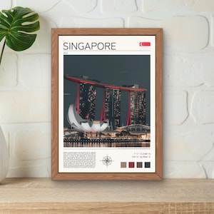 Singapore Print, Singapore Skyline Print, Singapore Wall Art, Singapore Travel, Marina Bay Sands, Singapore Waterfront, Singapore at night