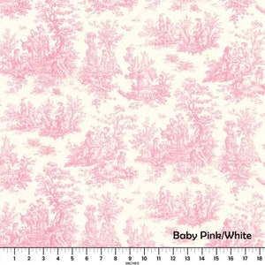 Pink toile fabric. Soft Pink Toile White 54&quot;wide Baby Girl Toile Fabric by the yard cotton fabric Jamestown Fast Shipping Made in the USA