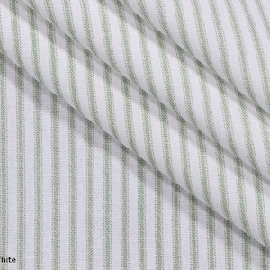 Sage Green White Ticking Striped Fabric 54"wide Fabric by the yard Premier Prints cotton decorator fabric/ Fast Shipping /Made in the USA
