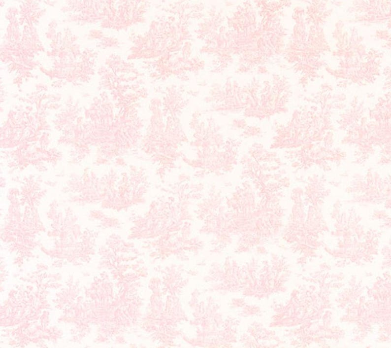 Soft Pink and White Toile Twill Fabric. Soft Pink Toile 54