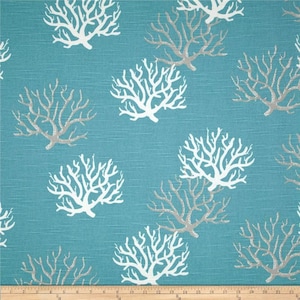 Premier Prints Isadella Coral Coastal Blue Slub Coral Fabric 54&quot;wide decorator Fabric by the yard cotton Fast Shipping Made in the USA
