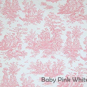 Pink toile fabric. Soft Pink Toile White 54&quot; wide Baby Girl Toile Fabric by the yard cotton fabric Jamestown Fast Shipping Made in the USA