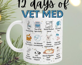 Vet Med 12 Tage Weihnachtszeit Tasse. Geschenk für Tierarzt, Krankenschwester, Tierarzt, Tierarzt. Weiße 11oz Keramiktasse
