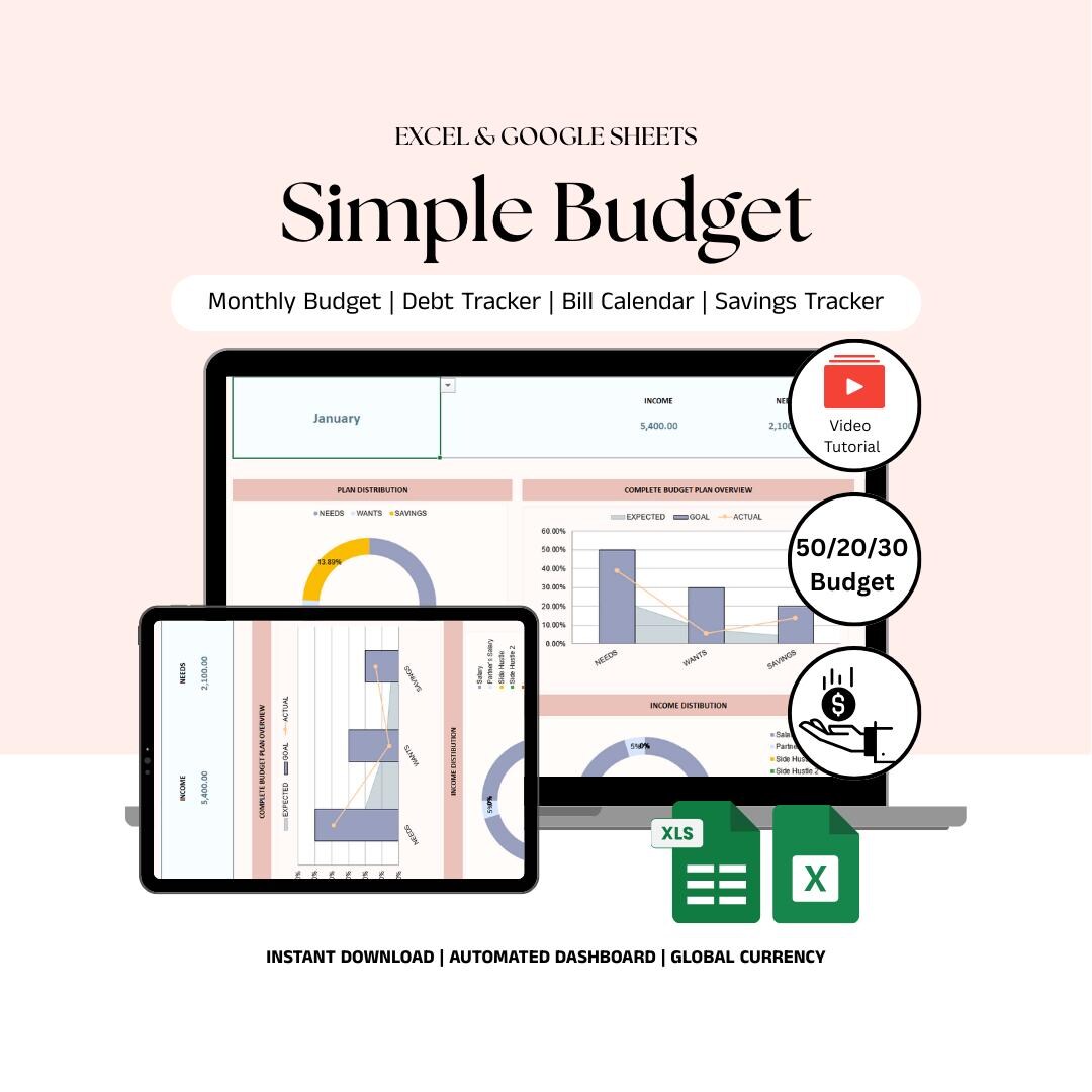 Simple Budget Planner Google Sheets Spreadsheet Excel Weekly Paycheck ...