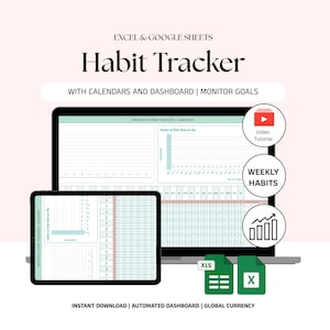 Daily Habit Tracker Spreadsheet Weekly Habit Planner Monthly Habit Routine Tracker Digital Goal Time Management Google Sheets Template