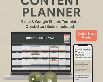 Contentplanner voor sociale media: Excel- en Google Spreadsheets-sjabloon (digitale download)