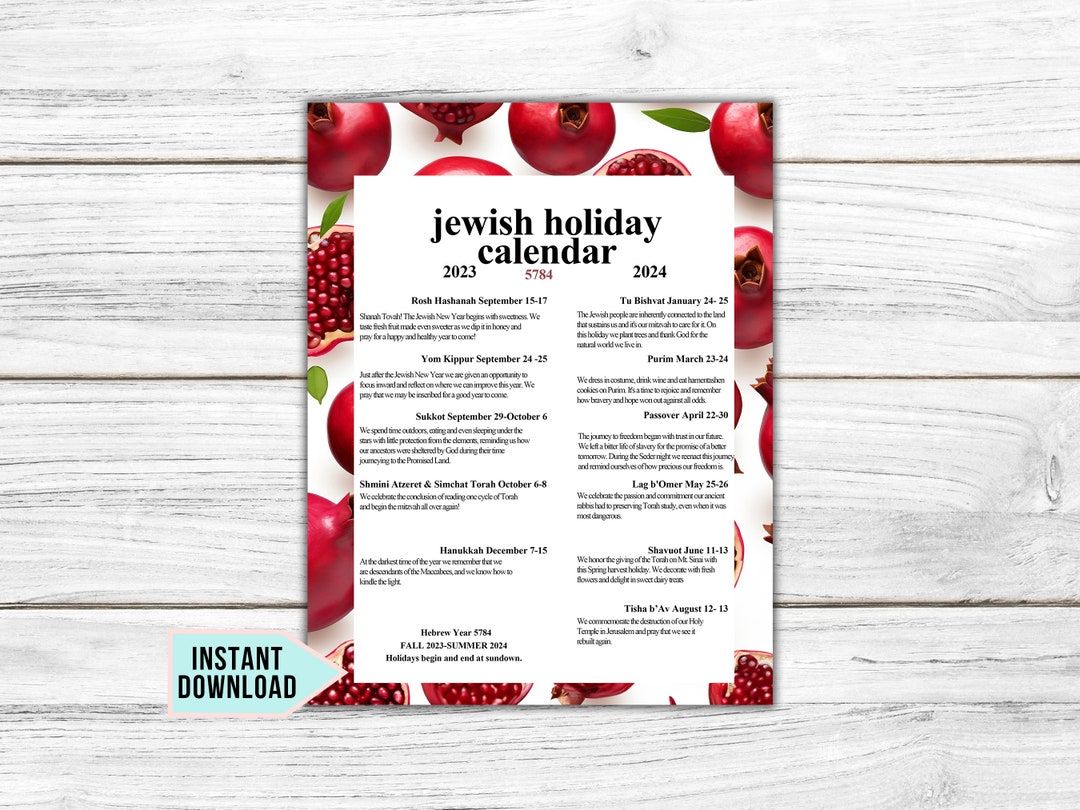 NEW 2023 2024 Jewish Holiday Calendar Hebrew Calendar 5784 Rosh