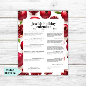NEW 2023 + 2024 Jewish Holiday Calendar | Hebrew Calendar 5784 | Rosh Hashanah |Hanukkah | Chanukah Gift