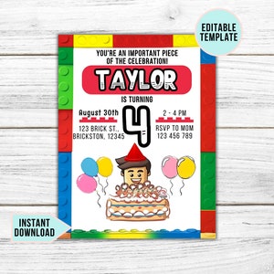 Building Blocks Birthday Invitation Building Bricks Kids Birthday Party Invite Building Block Party Building Bricks Birthday Invite Boy Girl