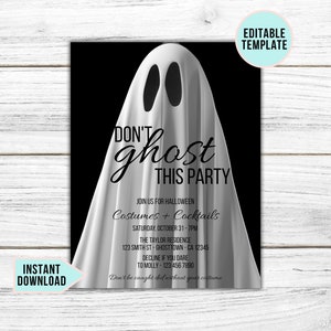 Don&#39;t Ghost this Party Halloween Invitation Template Digital Costumes and Cocktails Invite for Phone, Electronic Ghost Evite, Editable
