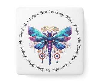 Ho'oponopono Prayer Porcelain MAGNET Watercolor Crystal Dragonfly Hooponopono Forgiveness Mantra Ho'oponopono Art Refrigerator MAGNET