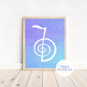 Cartazes de Símbolos de Reiki; 4 impressões de arte de parede (downloads digitais) azul lavanda Cho Ku Rei, Sei He Ki, Hon Sha Ze Sho Nen, presente Dai Ko Myo Reiki