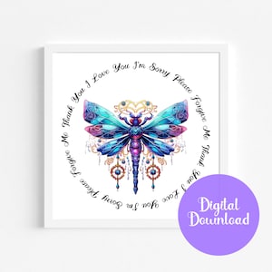 Ho&#39;oponopono Prayer Art Print Watercolor Crystal Dragonfly Printable Art Hooponopono Wall Art Ho Oponopono Meditation Gift