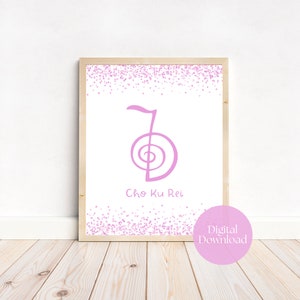 Símbolos de Reiki PACOTE 4 pôsteres; Impressões de arte em parede Downloads digitais Rosa; Cho Ku Rei, Sei He Ki, Hon Sha Ze Sho Nen, Presente Dai Ko Myo Reiki