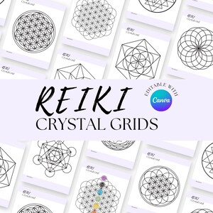 Reiki Crystal Grids Druckbare PDF bearbeitbare Canva-Vorlage für Fern-Reiki-Chakra-Ausgleich Fernenergieheilung