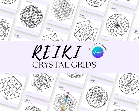Reiki Crystal Grids Printable PDF Editable Canva Template for Distance Reiki Chakra Balancing Distant Energy Healing