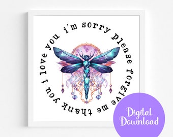 Ho&#39;oponopono Prayer Art: Watercolor Dragonfly Print (Digital Download)