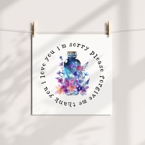 Ho'oponopono Oración Pared Arte DIGITAL ART PRINT Hooponopono Botella Azul Imprimible Arte Meditación Hogar Decoración Perdón Oración Regalo Espiritual