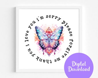 Ho&#39;oponopono Prayer Art: Watercolor Butterfly Crystal Print (Digital Download)