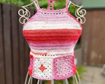 Summer festival crop granny square crochet top