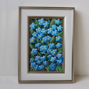 Forget Me Not Mini Painting – Original 6x4" Floral Artwork on Cardboard – Tiny Blue Flower Wall Decor – Hand-Painted Wildflower Art
