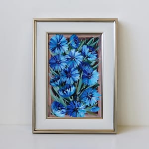 Mini pintura acrílica encantadora de miosótis | Presente de arte floral para parede | Delícia para amantes da natureza Decoração de casa de campo
