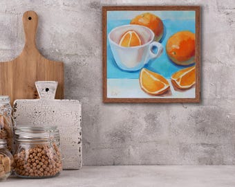 Oranges oil painting Still life citrus fruits Kitchen wall decor 8×8