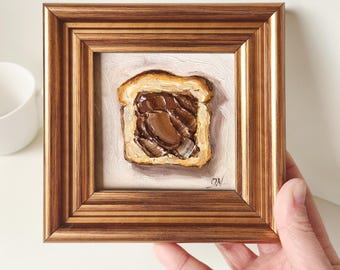 Chocolade toast olieverfschilderij ingelijst kleine keuken kunst aan de muur gezellig ontbijt eten decor 4 x 4