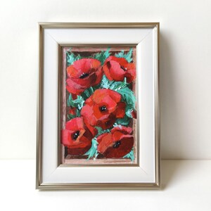 Original peinture acrylique coquelicots 6 x 4 mini art floral art fleur rouge décoration murale florale cadeau botanique carte peinte à la main coquelicots petit art