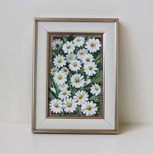 Mini Daisy Painting Original Hand Painted Acrylic Art Small Frolar Wall Decor Botanical Gift Tiny Flower Artwork Small Picture  Chamomile