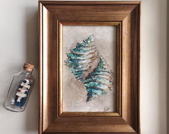 Dos conchas marinas pintadas al óleo / Arte náutico costero