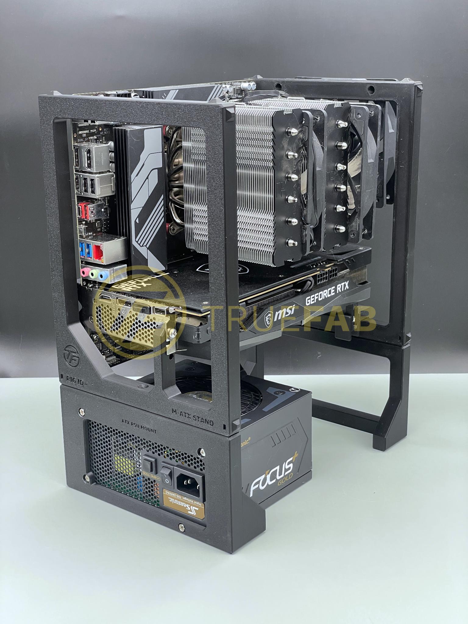 Crypto Mining GPU 3D Printed Crypto Mining / PC Test Bench With GPU Stand -  ATX Motherboard Compatible, Black PLA Plastic ATX Open Air Bench