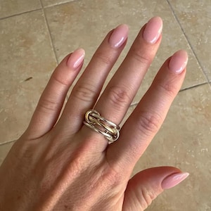 14k, 9k Solid Gold Heavy Fit Two Tone Link Connected Rings Interlocking Ring Gold Statement Ring Maximalist Stacking Rings by SKJEWELSCOM