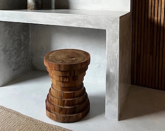 Modern Natural Wood Stool/Side Table Wooden Pedestal, Plant Stand, Accent Table, Decorative Stool