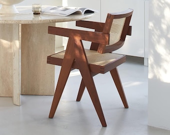 Chandigarh Style Wooden Chair - Dark Brown, Black, Teak - Rattan Stool, Charlotte Perriand, Jeanneret, Corbusier, Capitol Handmade