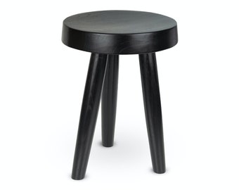 Petit tabouret en bois de style Chandigarh - Brun foncé, noir, teck - Ensemble de tabourets à traire, Charlotte Perriand, Jeanneret, Corbusier, Capitol