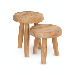 Petits tabourets en bois de style Chandigarh Marron foncé, noir, teck Ensemble de tabourets de traite, Charlotte Perriand, Jeanneret, Corbusier, Capitol Teak