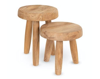 Petits tabourets en bois de style Chandigarh - Marron foncé, noir, teck - Ensemble de tabourets de traite, Charlotte Perriand, Jeanneret, Corbusier, Capitol