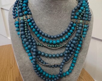 American vintage multi-strand necklace with turquoise pearls
