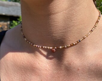 Perlenhalskette | Choker | Rocailles-Perlen | gold-braun | Herbstkollektion