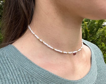 Pearl necklace | Choker | gold-white | Rocailles beads | Pearl necklace
