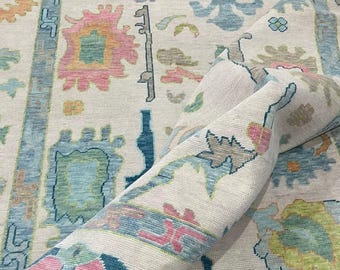 9x12 Hand knotted, Modern Oushak Rug, High quality wool Antique Oushak Turkish Rug, Large Area Rug 10x14, For Living Room Bedroom Home Decor